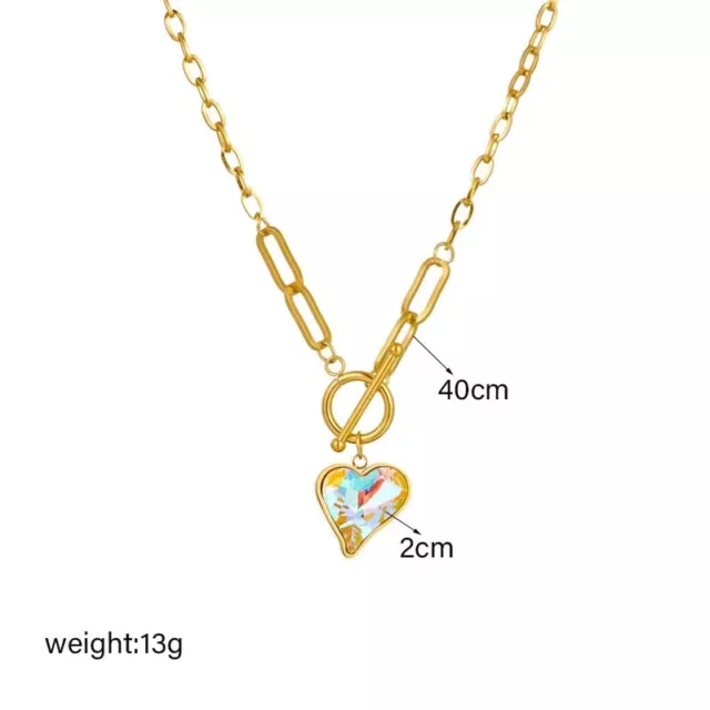 Stainless Steel Colorful Dazzling Heart Pendant Necklace For Women waterproof 3