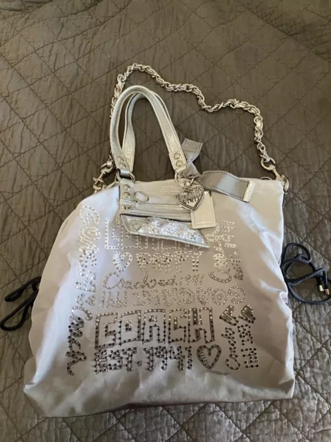 Coach Poppy Storypatch Gray Ombre Crystals Bling Jewels Xl Tote Bag Rare F15312