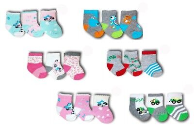 Baby Toddler Girls Boys Unisex  3 pairs Cotton Socks Multibuy 0-3m, 3-6m, 6-9m