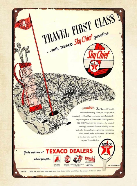 1946 Ad Texaco Sky Chief Gasoline Petrol Oil Gas Golfing Sports tin sign
