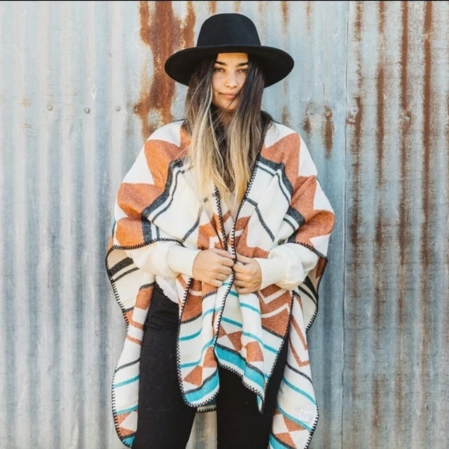 Wrangler Poncho Womens S / M Western Southwest Aztec Pullover Blanket Sweater