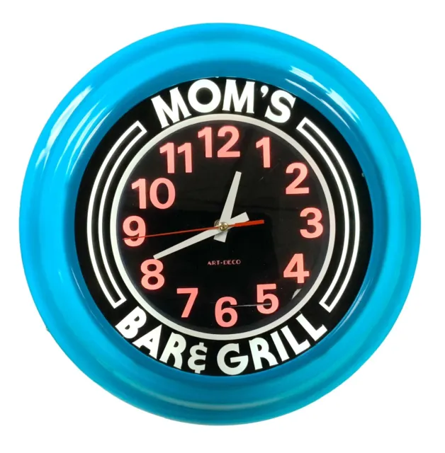 Vintage 14” Neon Electric Clock “ MOM’S BAR & GRILL” Blue 14” diameter