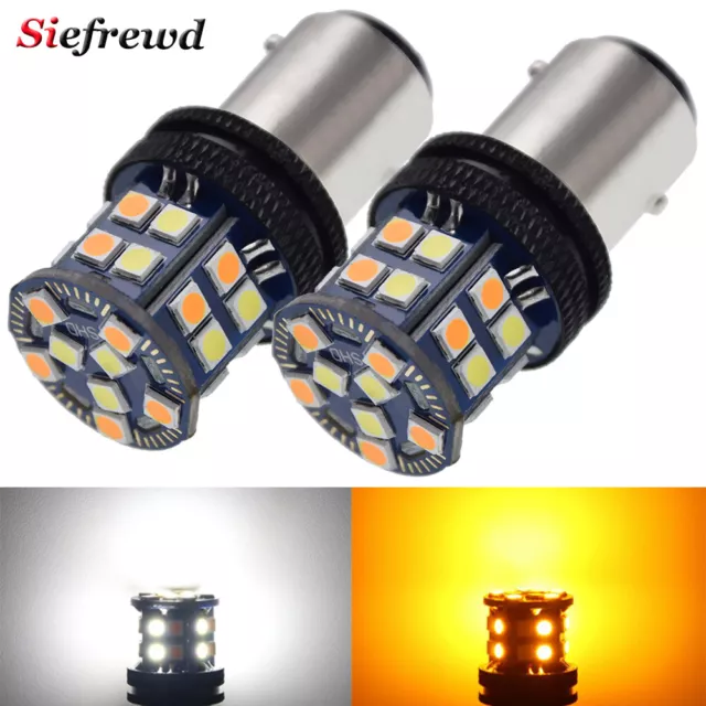 2 x LED Bulb 1157 BAY15D Dual Color Switchback White/Amber Turn Signal Light 12V