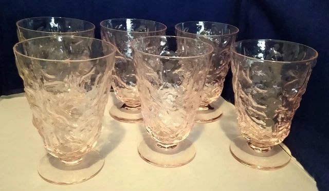 6 Morgantown Pink Crinkle Footed Goblets Mcm