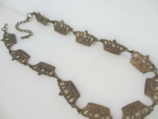 Victorian Brass Chain Light Old Antique Belt Curtain Tie Back Holder Crown 42"L 11