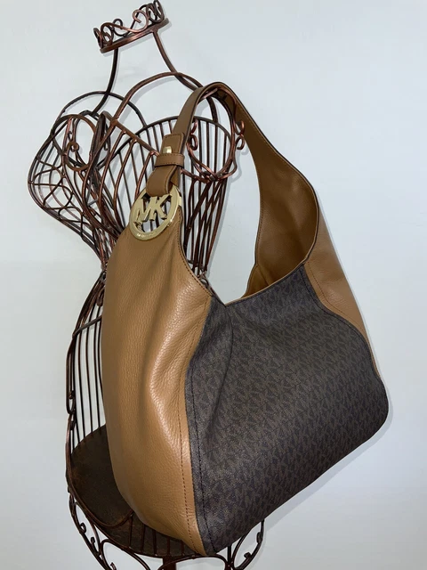 Michael Kors Fulton Vanilla Signature Brown / Acorn   Slouchy Hobo Shoulder Bag