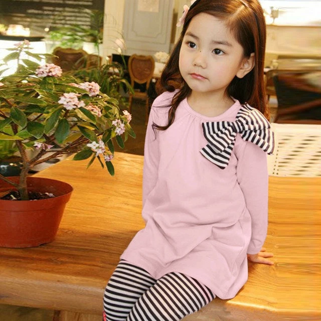 T-shirt abiti lunghi a righe 2 pz bambini per bambine top pantaloni lunghi a righe set 6