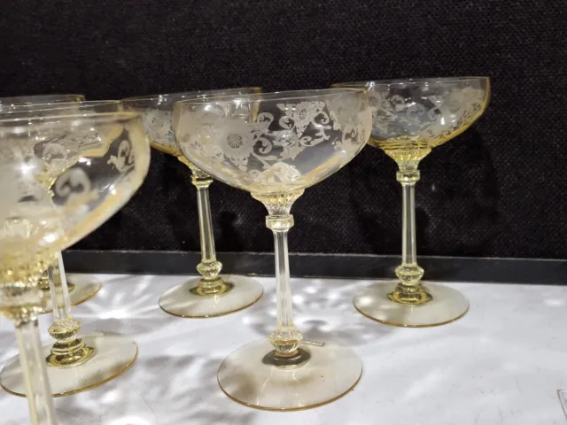 Set Of 7- Rare- Heisey Old Colony Yellow Champagne/Tall Sherbet Glasses 2