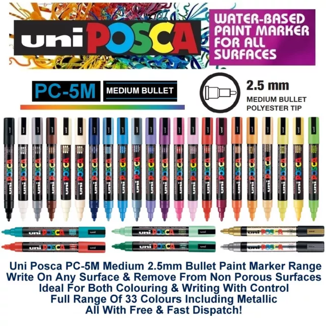 Uni Posca PC-5M Colour Paint Marker Pens Metal Glass 2.5mm Medium Bullet Tip Nib