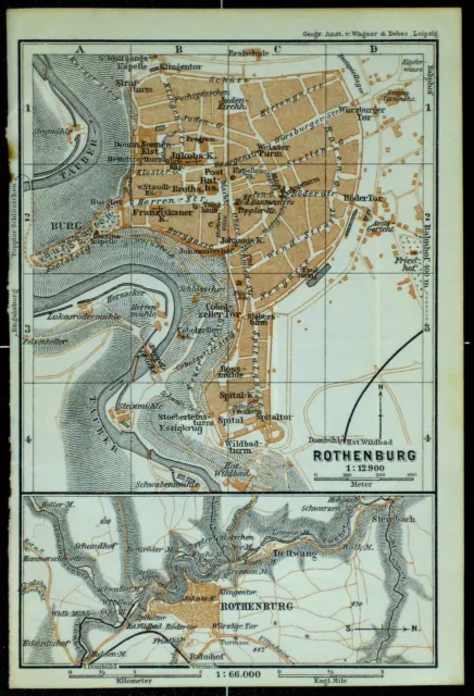 ROTHENBURG o. T., alter farbiger Stadtplan, datiert 1913