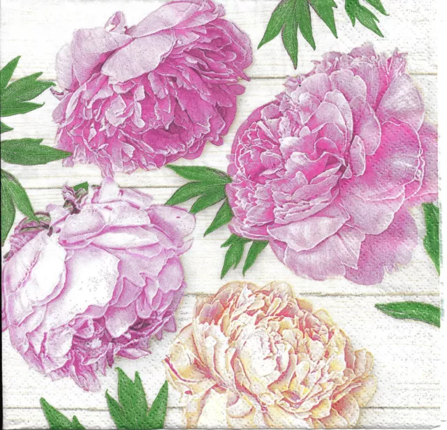 Lot de 4 Serviettes en papier Pivoines Romantiques Decoupage Collage Decopatch