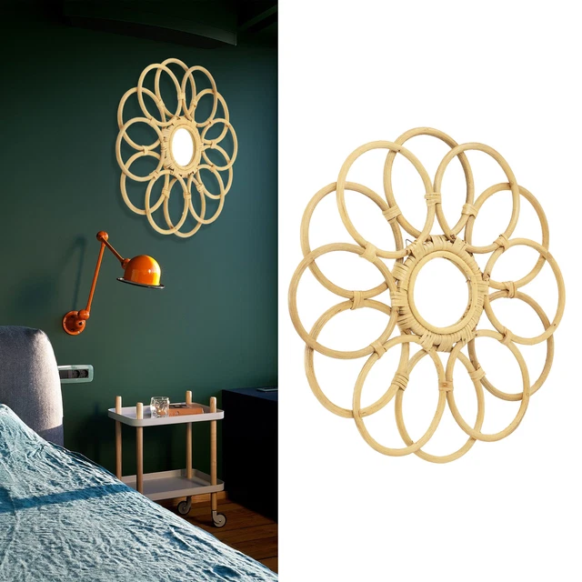 Specchio da parete retrò in rattan diametro 45 cm