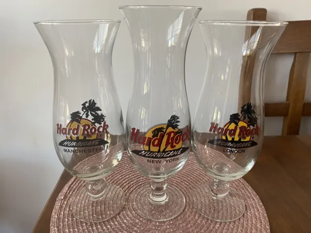 3 x Hard Rock Café Hurricane London, Manchester & New York Cocktail Glasses