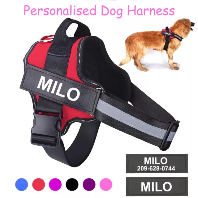 Personalised Dog Harness NO PULL Reflective Breathable Puppy Vest Padded Handle