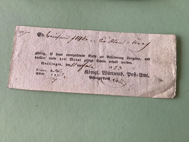 Germany Wurttemberg  1823 postal note Ref A1574