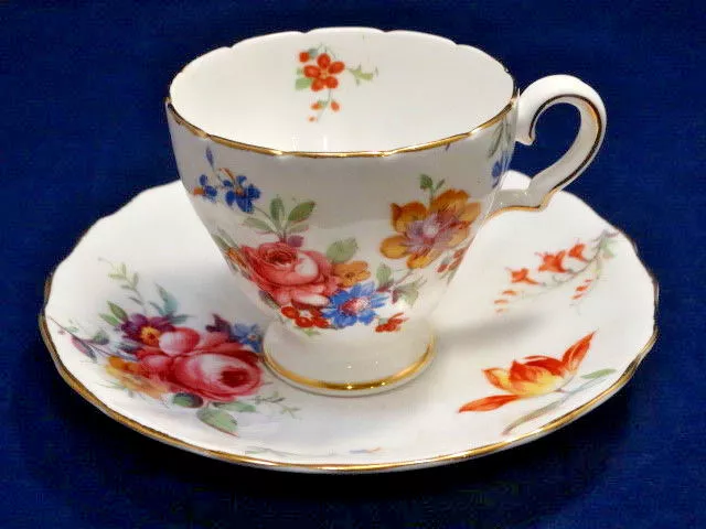 Vintage Copelands Grosvenor England Hand Painted Dresden Flower Tea Cup & Saucer