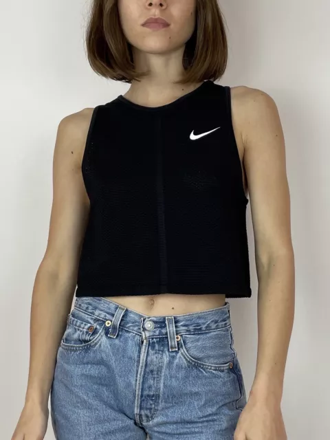 Nike Black Vest Cropped Top Women’s White Logo Size M