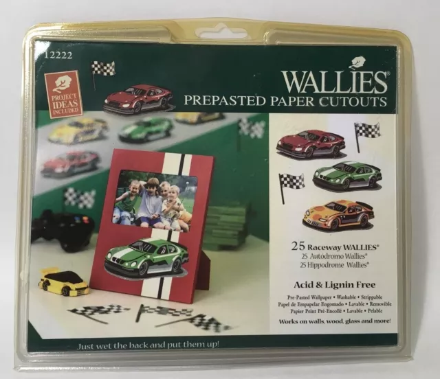 Lote de 2 - 25 recortes de papel tapiz Race Way Wallies 12222 bandera de autos de carreras