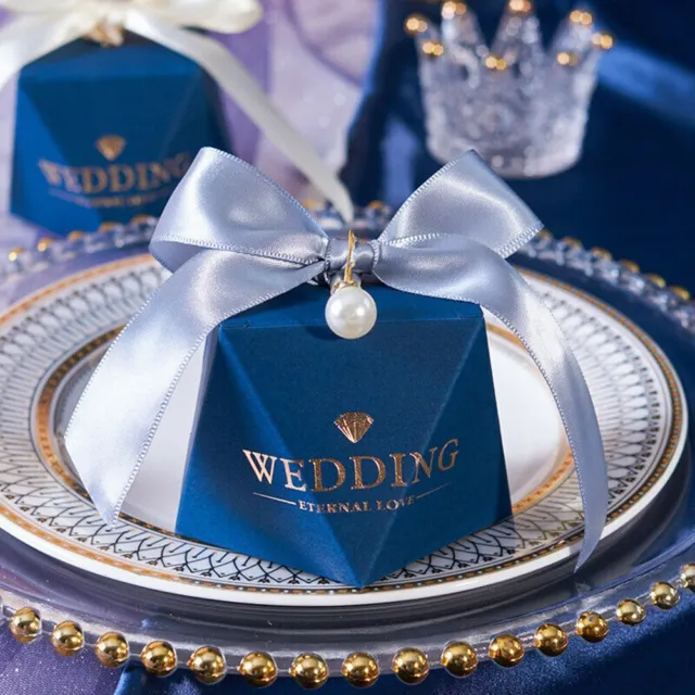 10/50Pcs Navy Blue Diamond Pearl Wedding/Party Favour Candy/Sweet Gift Boxes