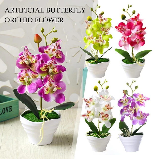 ARTIFICIAL BUTTERFLY ORCHID Flower Plants In Pot Fake Home Wedding