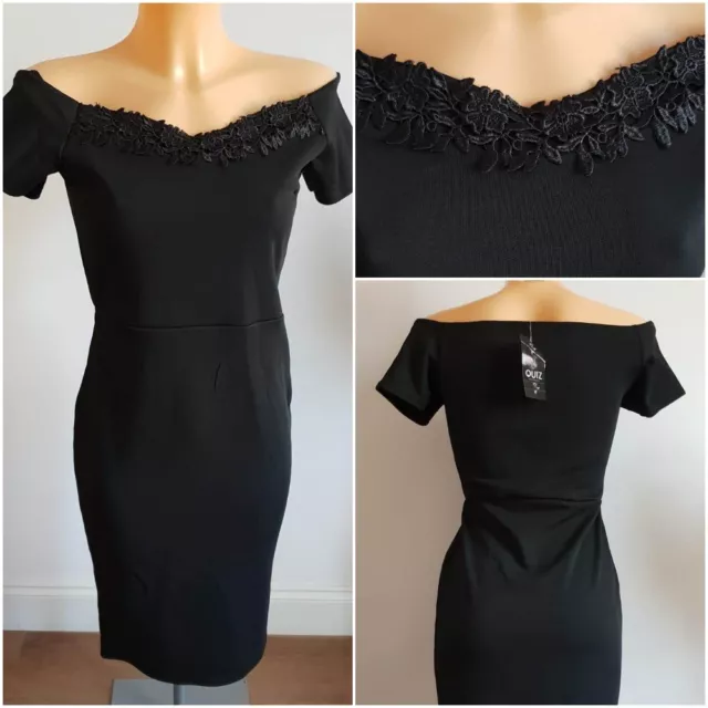 New Ex Quiz Ladies BLACK Bardot Bodycone Dress Size 6 - 16