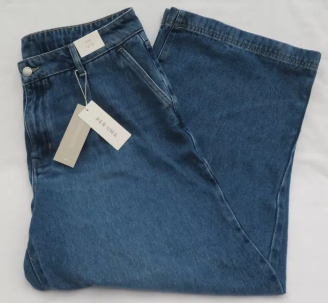 Ladies Marks & Spencer Per Una Medium Indigo High Rise Wide Denim Jeans Size 18