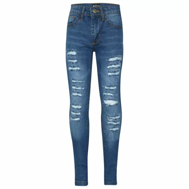 Kids Girls Skinny Pants Mid Blue Denim Ripped Stretchy Trendy Jeans Jegging 3-14