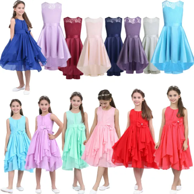 UK Kids Flower Girls Princess Party Chiffon Dresses Bridesmaid Pageant Prom Gown