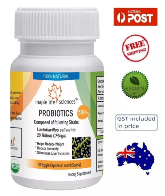 Probiotic Lactobacillus Salivarius 20 Billion CFU/gm Capsules - 500mg - AU Stock