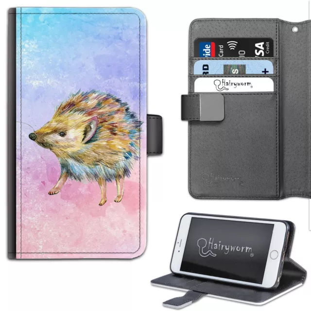 Hairyworm Watercolour Hedgehog Animal PU Leather Wallet Phone Case;Flip Case