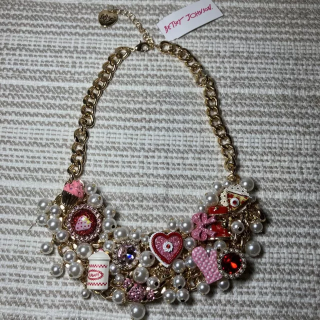 Betsey Johnson Baby Cakes Baking Kitchen Mixer Strawberry Cupcake Heart Necklace