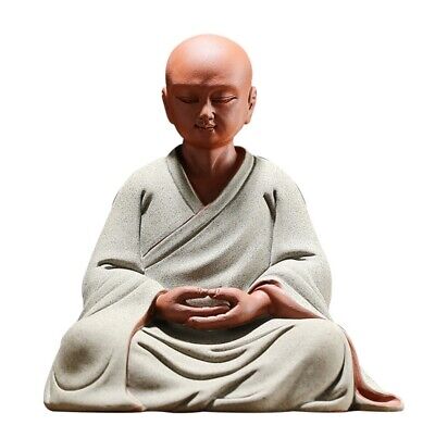 Chinese Zi Sha Clay Monk Statue Buddha Meditation Buddhism Zen Figure Decor