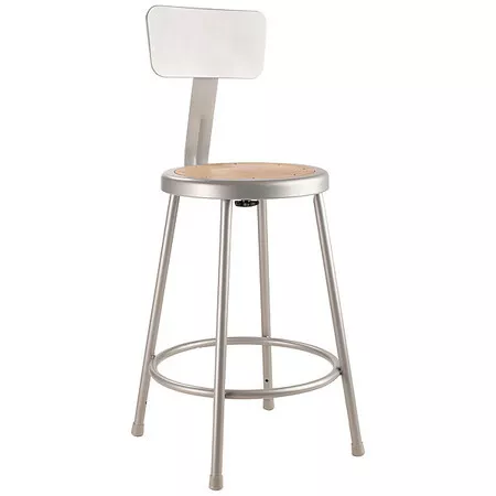 National Public Seating 6224B Round Stool With Backrest, Height 24"Gray