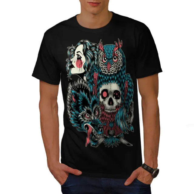 T-shirt moda uomo Wellcoda Wolf Dragon Skull, grafica stampata
