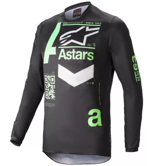 Motocross Mx Jersey Alpinestars Fluida - Chaser Nero/Verde Nuovo Di Zecca