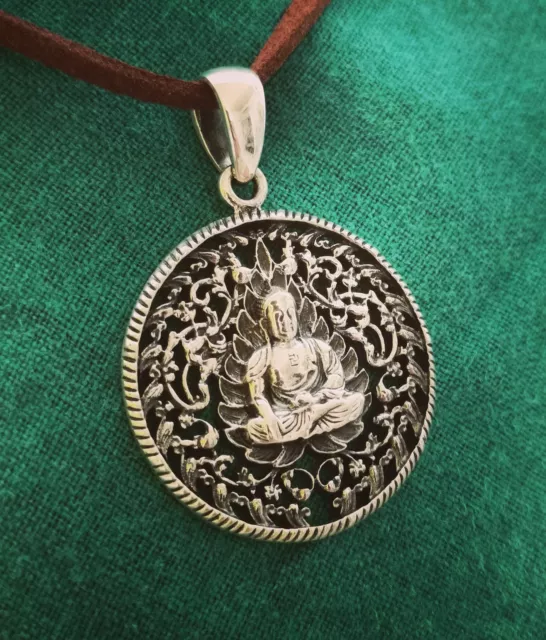 Großer traumhafter 925er SILBER BUDDHA Münz-Anhänger/AMULETT aus Nepal