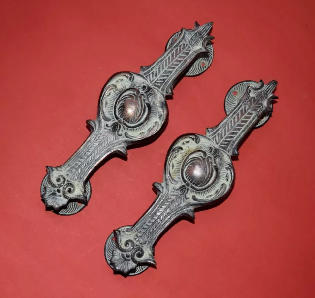 Brass Flourish Door Pull Classic Vintage Embossed Flower Door Handles Pair HK211 3