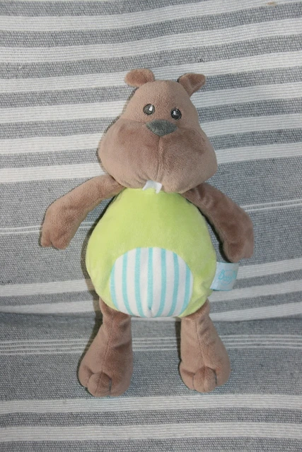 Babynat Baby Nat Doudou Peluche Activites Castor Marmotte Vert Grelot Pouet Kom9