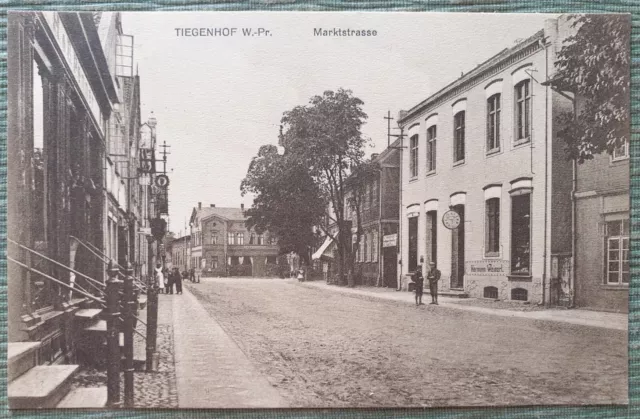 Ak Tiegenhof (Nowy Dwór Gdański). Marktstrasse. 1918. Westpommern Danzig