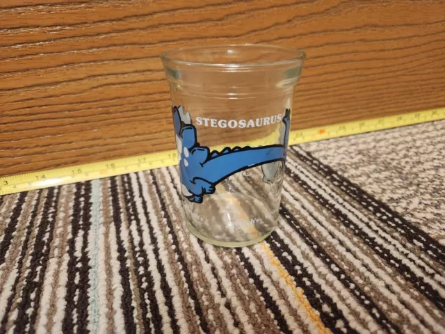 Vintage 1988 Drinking Water Glass Welchs Jelly Jar  Stegosaurus Blue Dinosaur