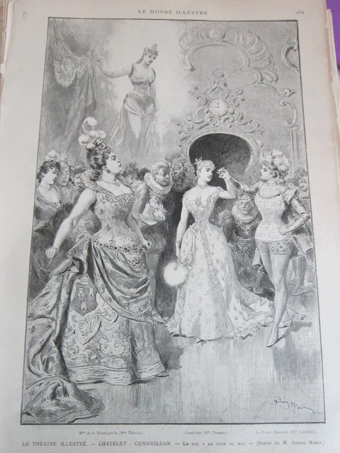 Gravure 1888 - Théatre illustré Chatelet Cendrillon Le Bal à la cour du Roi