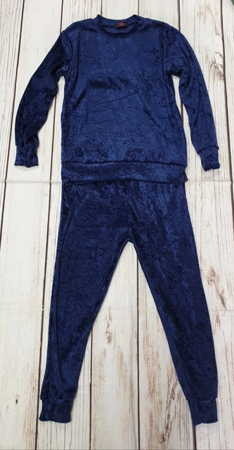 Girls Navy Blue Crushed Velvet Lounge Set Outfit