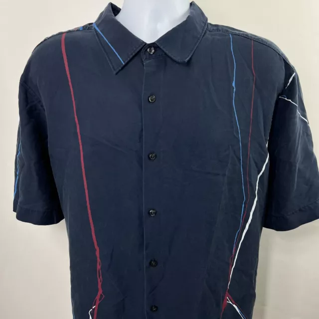 PERRY ELLIS BUTTON Down Shirt Size 2X Blue Short Sleeve Men's 100% ...