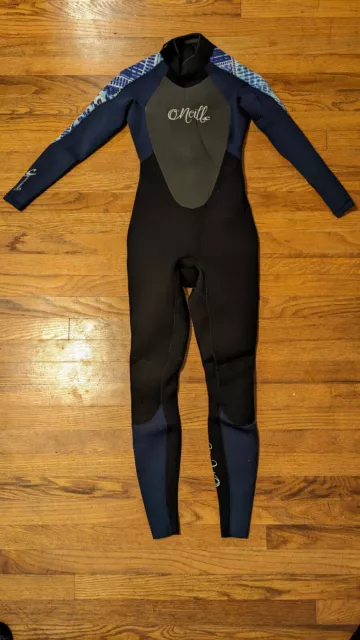 O'Neill Womens' Epic 3/2mm size 4 full wetsuit, black and geometric blue