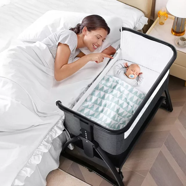 Baby Bedside Sleeper for Baby 3-in-1*Baby Crib Bassinet 7-Adjustable Height Safe