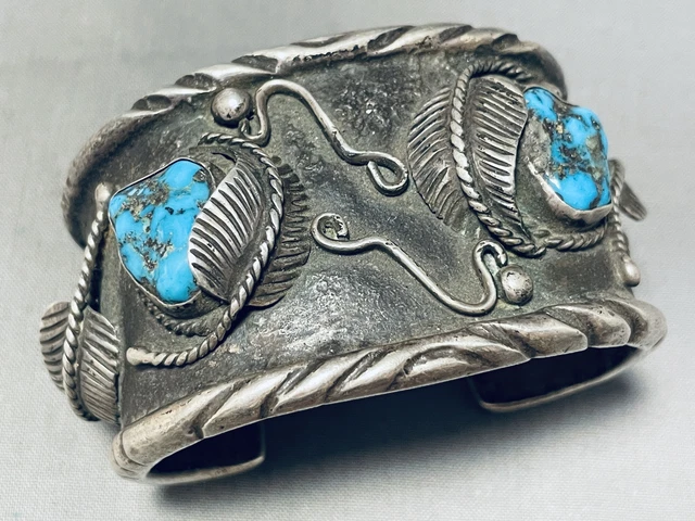 163 Grams!! Vintage Native American Navajo Ashley Monroe Turquoise Sterling Silver Bracelet