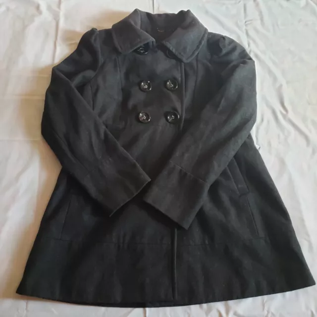 Guess Women's Dark Gray Black Wool Blend Teen Coat Jacket Peacoat Medium