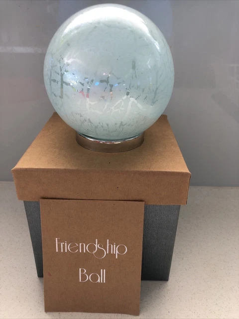 Hand blown Glass Friendship Ball  best friend  Pale Blue Crackle 165