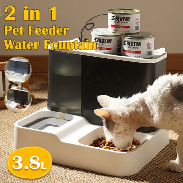 Automatic Pet Feeder Cat Dog Food Dispenser&Water Fountain Drink Bowl Gravity