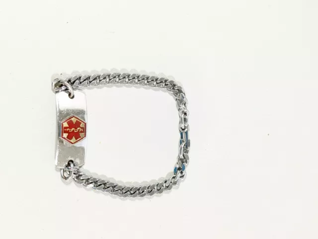 Silver Tone Medical Allergy Alert ID Bracelet Drug Allergies 8.5 inches